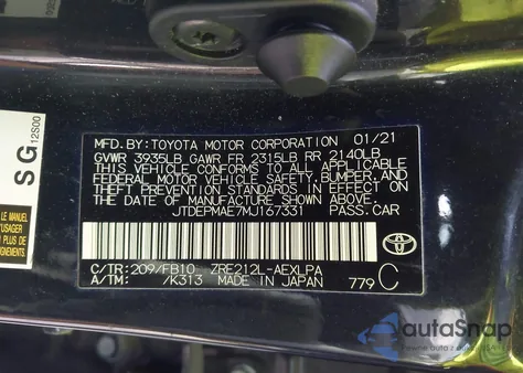 2021 Toyota Corolla Le из США, поврежденный, VIN JTDEPMAE7MJ167331